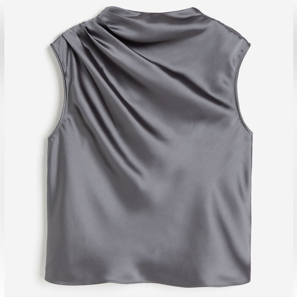 H&M Draped Satin Charcoal Sleeveless Top - Picture 2 of 8